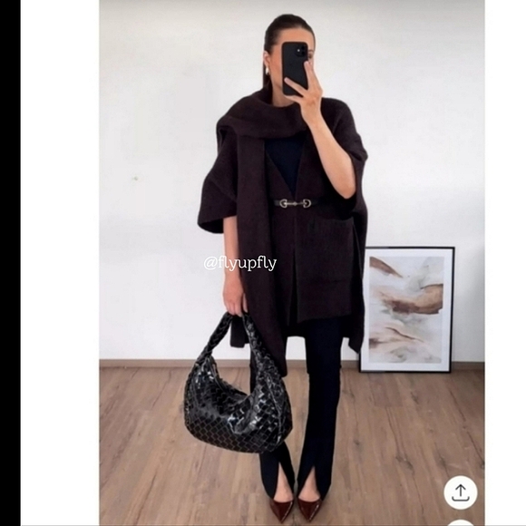 ZARA Cardigan Coat Cape Scarf Brown size S and M - Picture 4 of 16